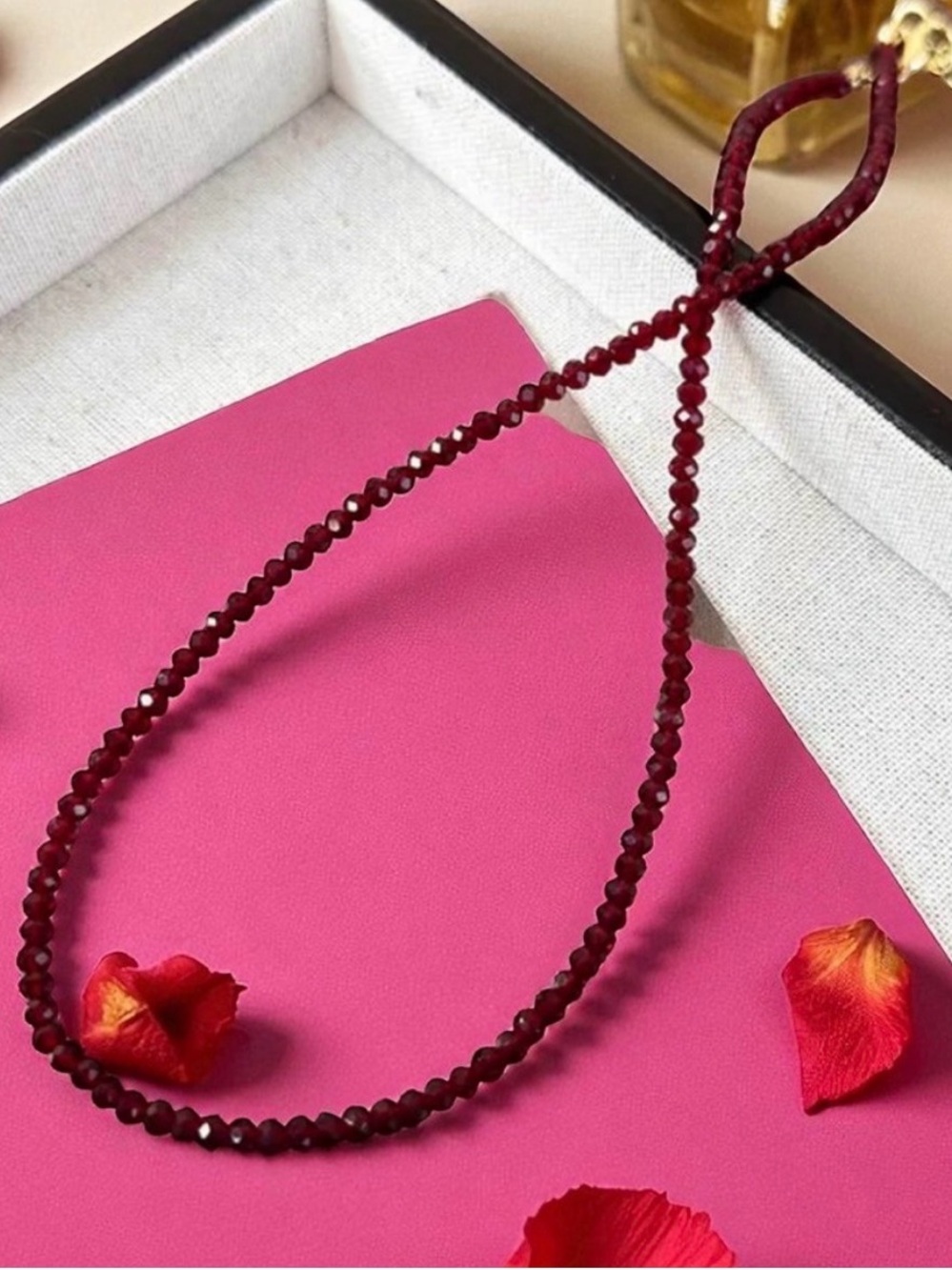 Shimmering Faceted Red Garnet Beaded Gold Necklace. New.
